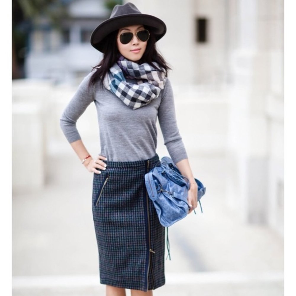 J.Crew Asymmetrical Zip Pencil Skirt - Houndstooth